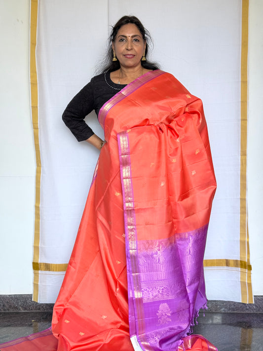 Soft Silk saree - Orange & Lavender