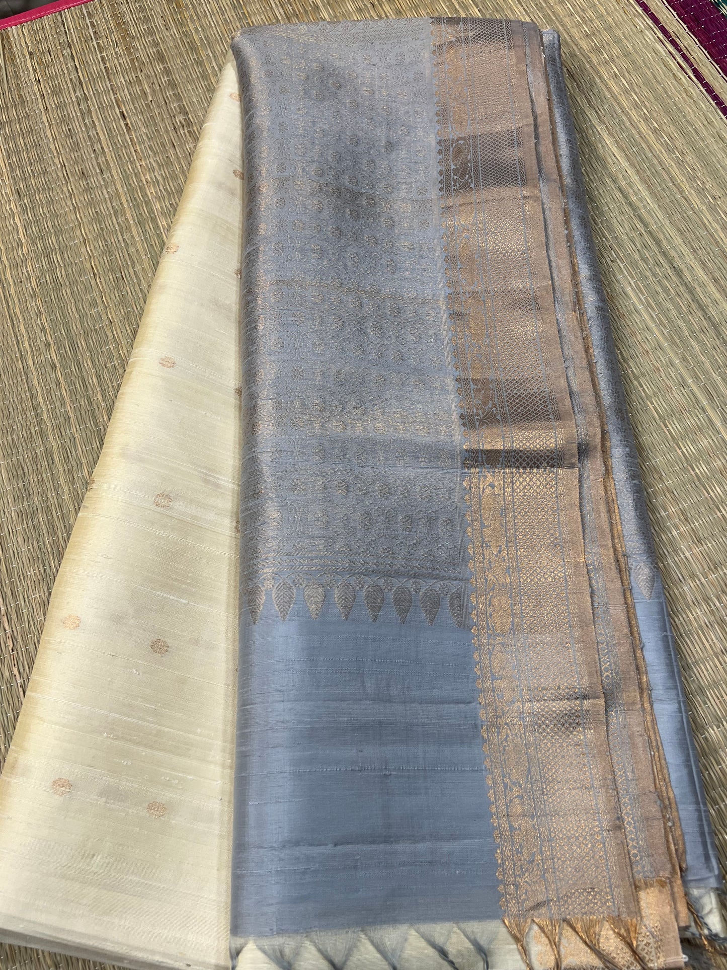 Milk white raw silk saree