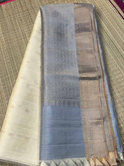 Milk white raw silk saree