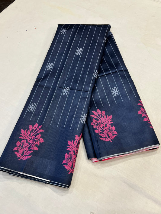 Navy blue semi soft silk saree