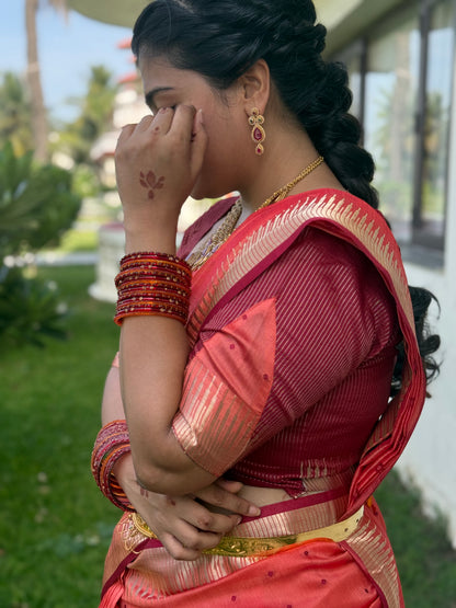 Pinkish orange semi silk saree