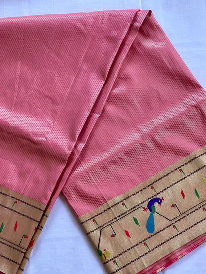 Baby pink semi Paithani silk saree