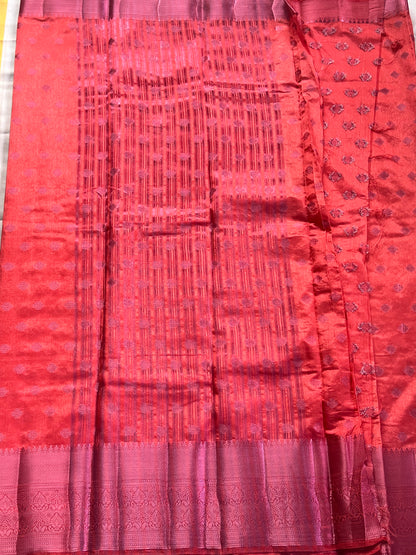 Rose pink motif semi silk cotton saree