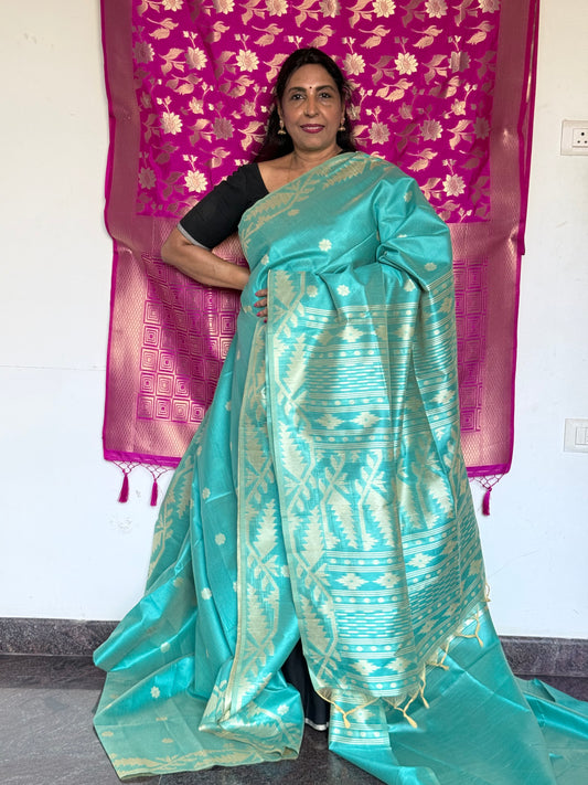 Green semi tussar saree