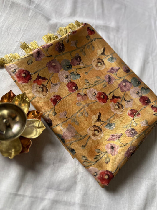 Floral tissue line semi tussar silk saree