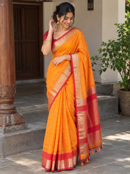 Orange & red semi silk saree