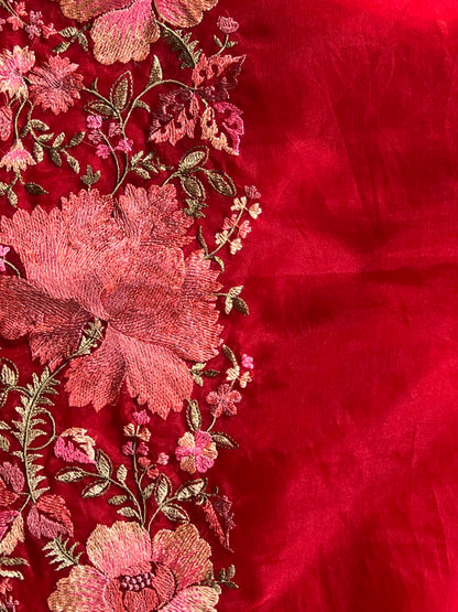 Red organza saree
