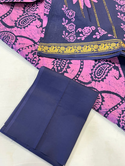 Navy blue & pink Sungudi cotton saree