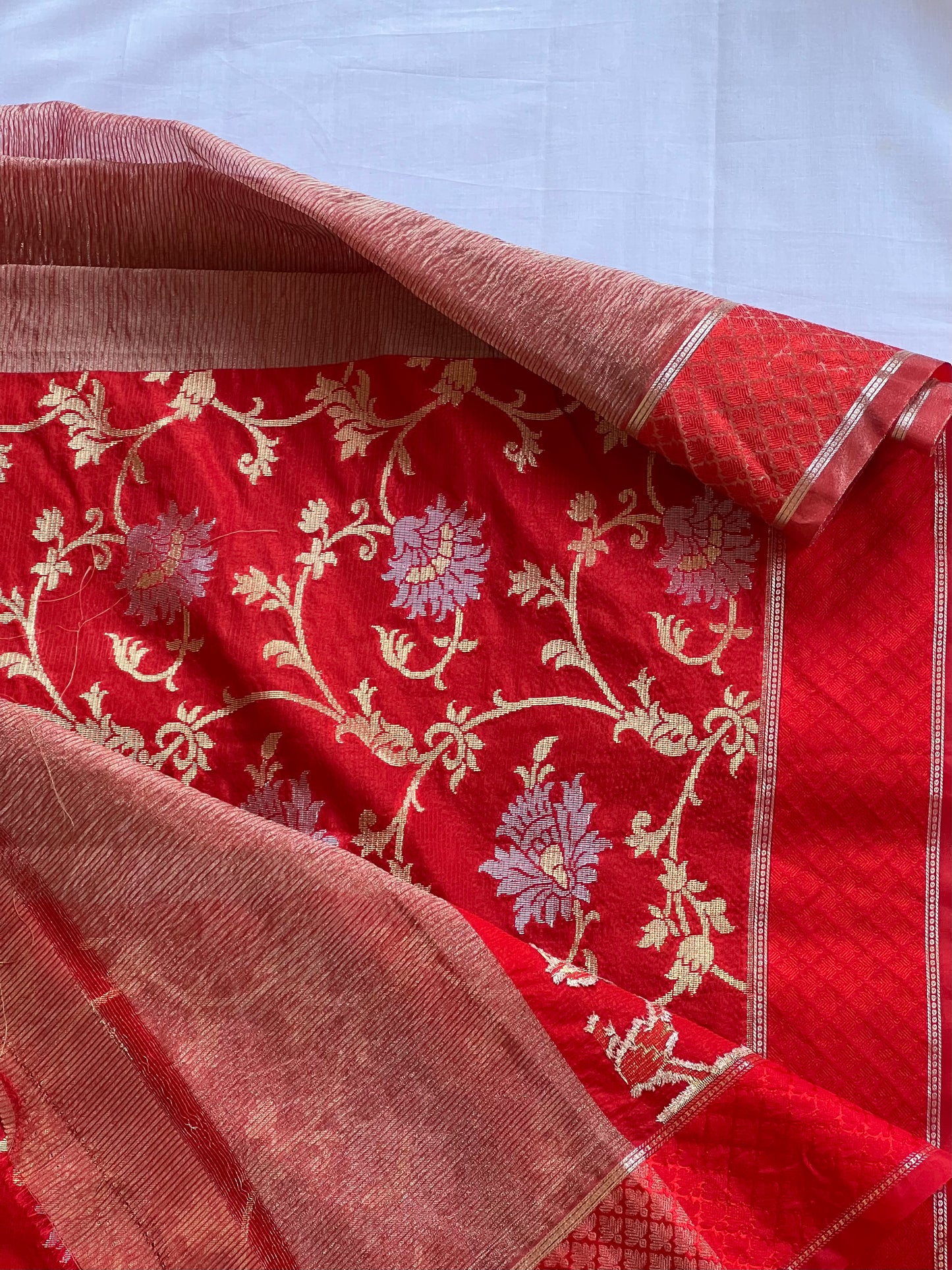 Red crushed silk saree