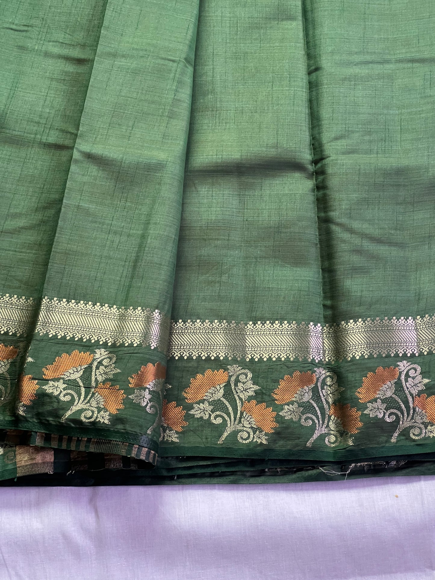 Dark green semi silk cotton saree