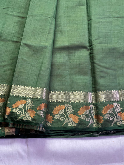 Dark green semi silk cotton saree