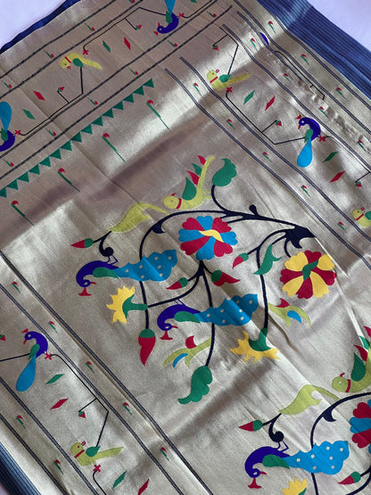 Gel blue semi Paithani silk saree