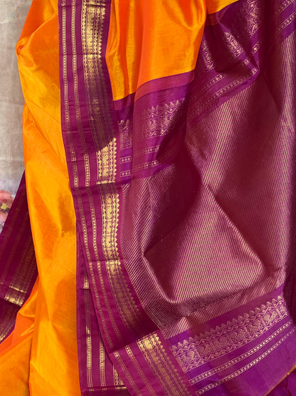Mango Orange Magenta kanchivaram silk cotton saree