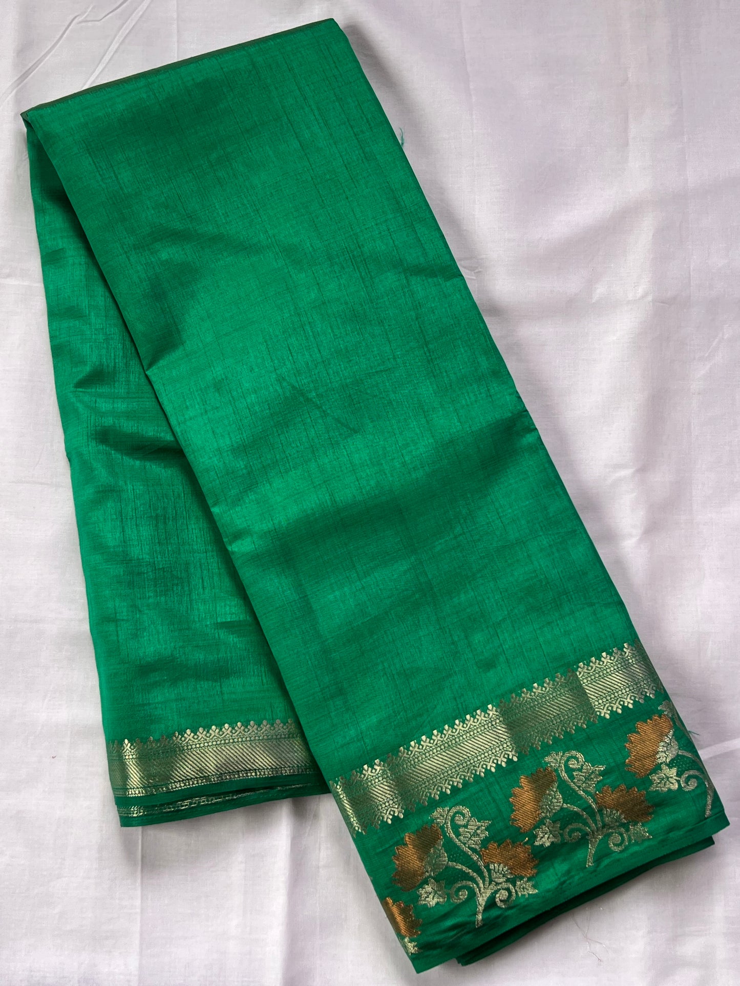 jade green semi silk cotton saree