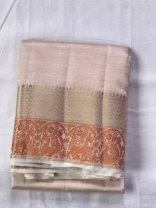 Cream white semi silk cotton saree