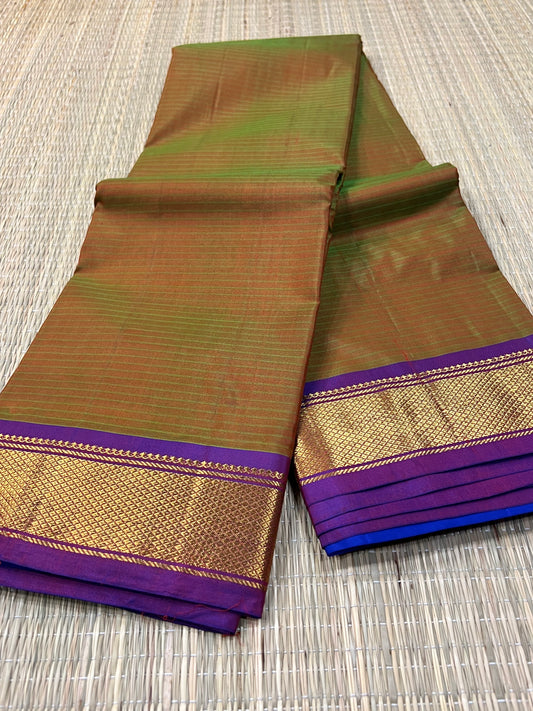 Brown & blue pure Kanchivaram silk saree