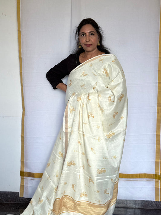 Printed Semi Tussar Saree – Onam Special (Kerala Prints)