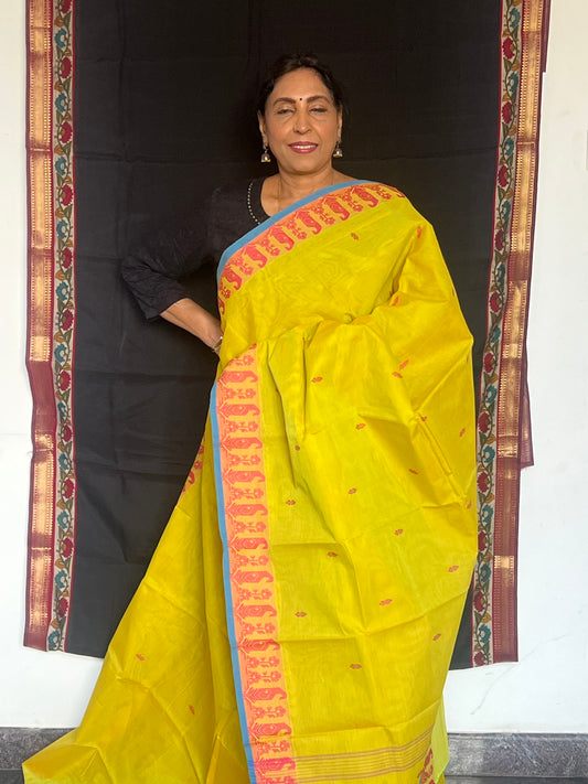 Citrus Green Chettinad cotton saree