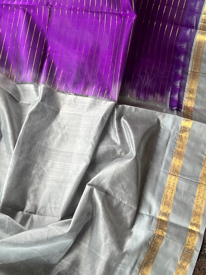 puple and grey kanchivaram silk cotton saree