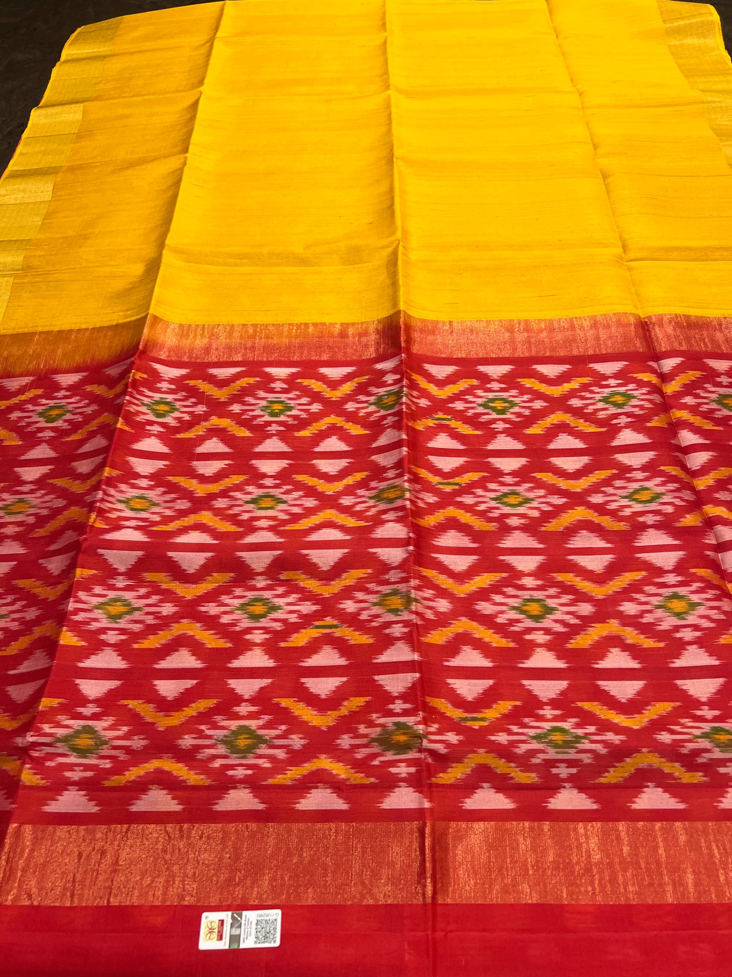 Mango yellow raw silk saree