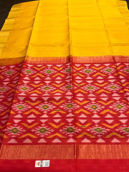 Mango yellow raw silk saree