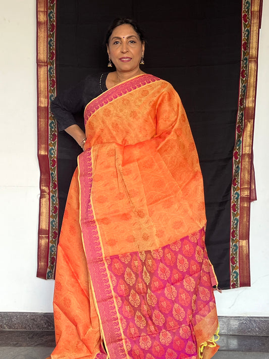 Orange pure cotton saree