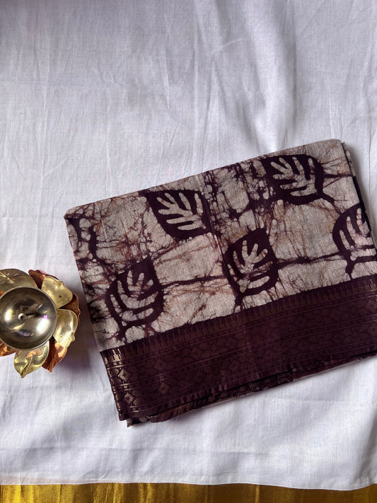 Wine semi Tussar silk saree