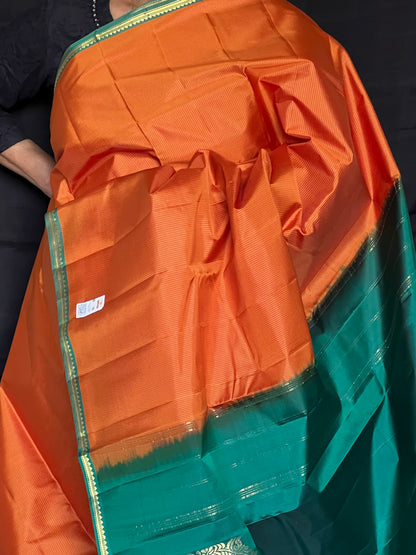 Orange & green light weight kanjivaram silk saree