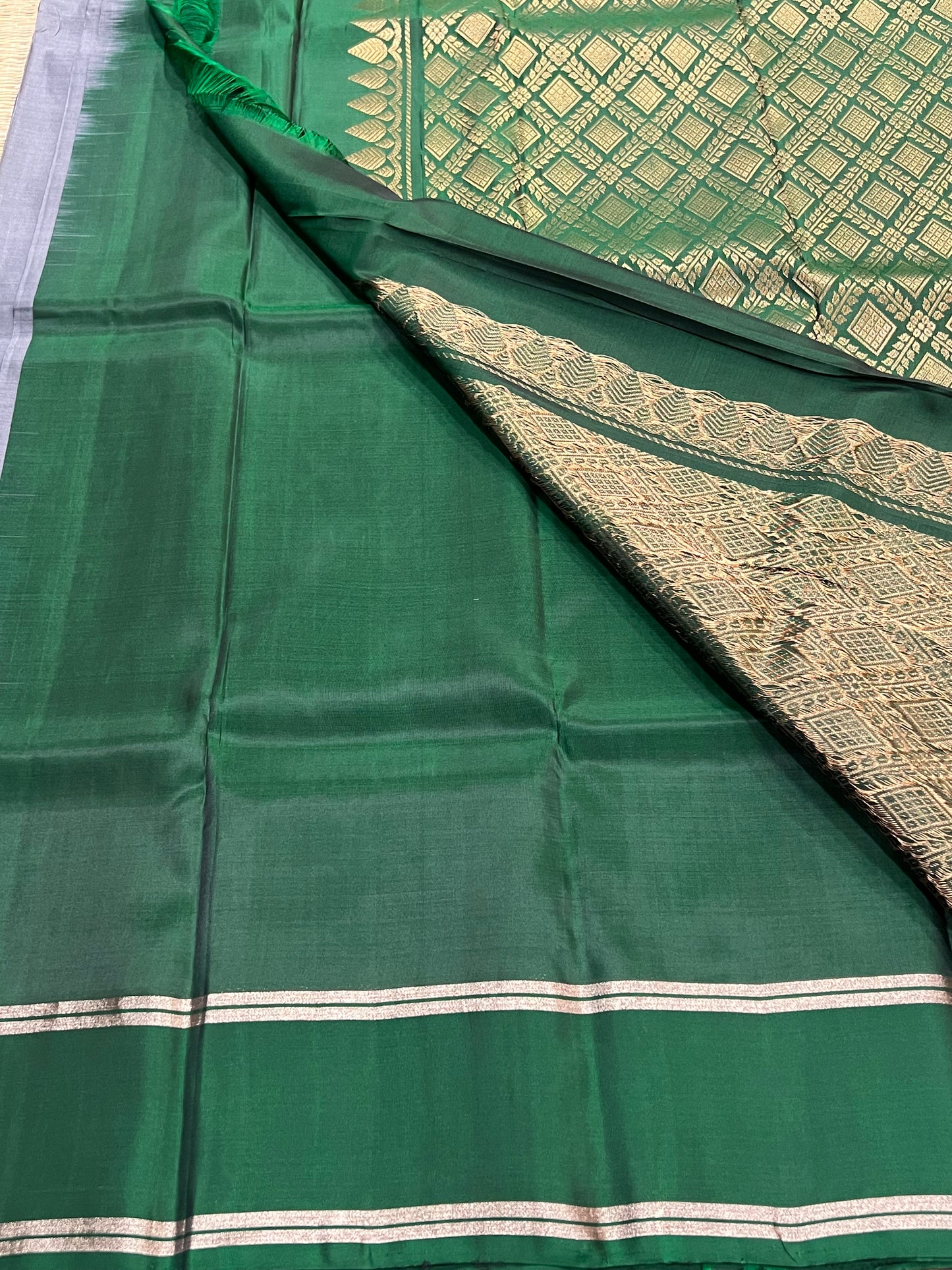 Grey & Green Kanchivaram silk saree