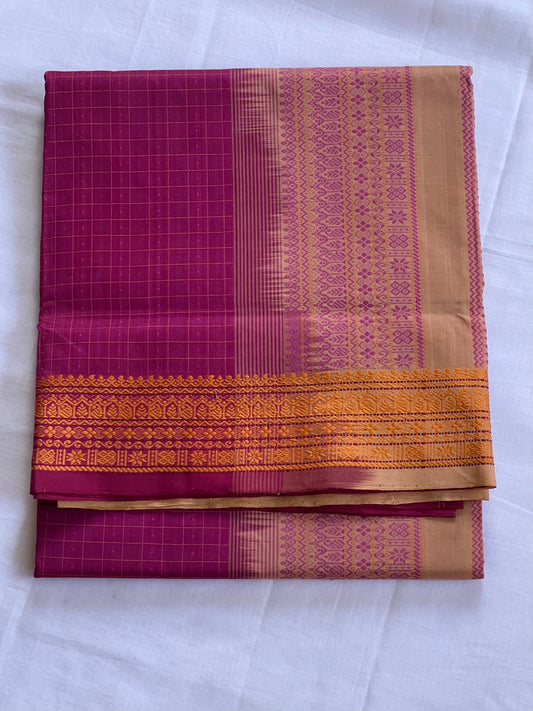 Checked magenta semi silk cotton