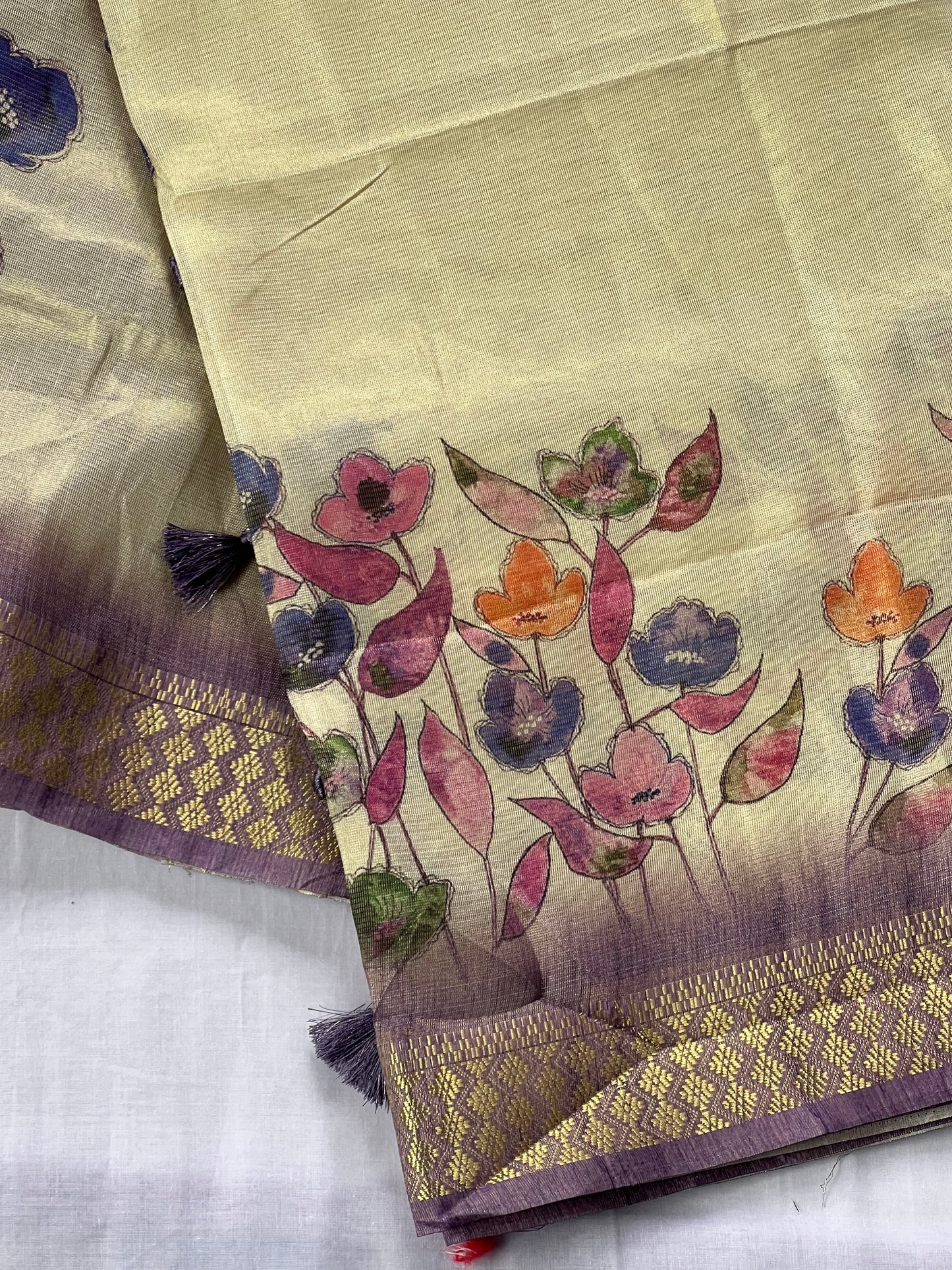Lilac tissue semi tussar saree