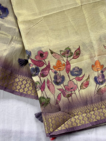 Lilac tissue semi tussar saree