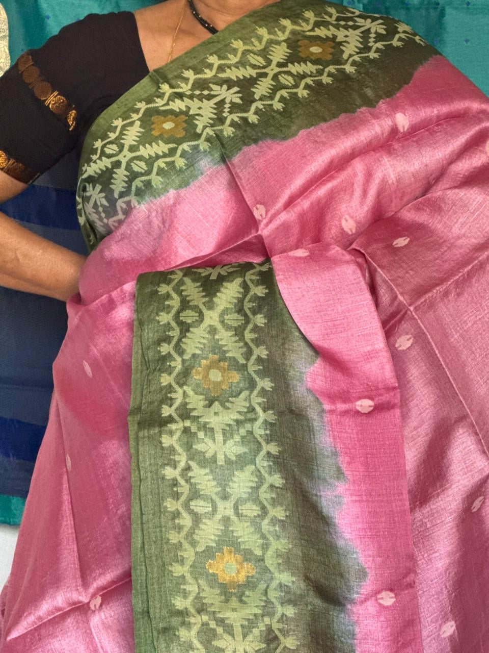 Tussar Silk with Jamdani Pallu and Border