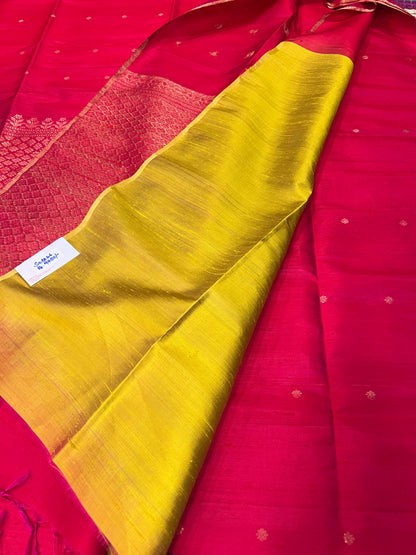 Pink & olive gold raw silk saree