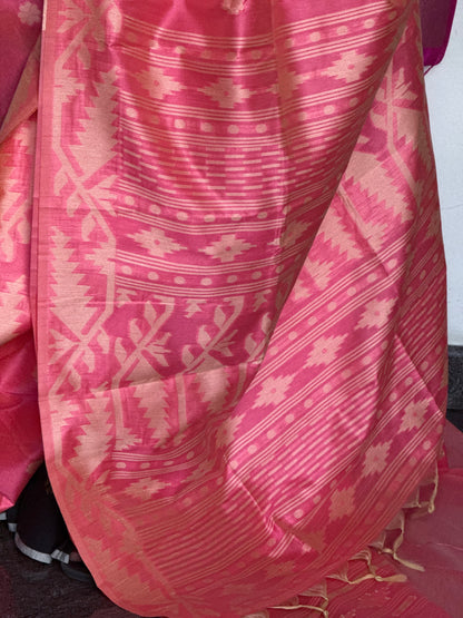 Soft orange & pink semi tussar saree