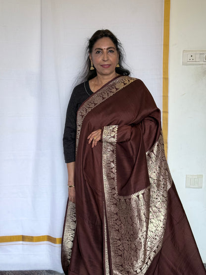 Pure banaras tussar silk saree - choc brown