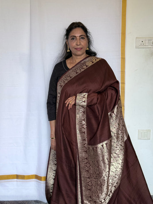 Pure banaras tussar silk saree - choc brown