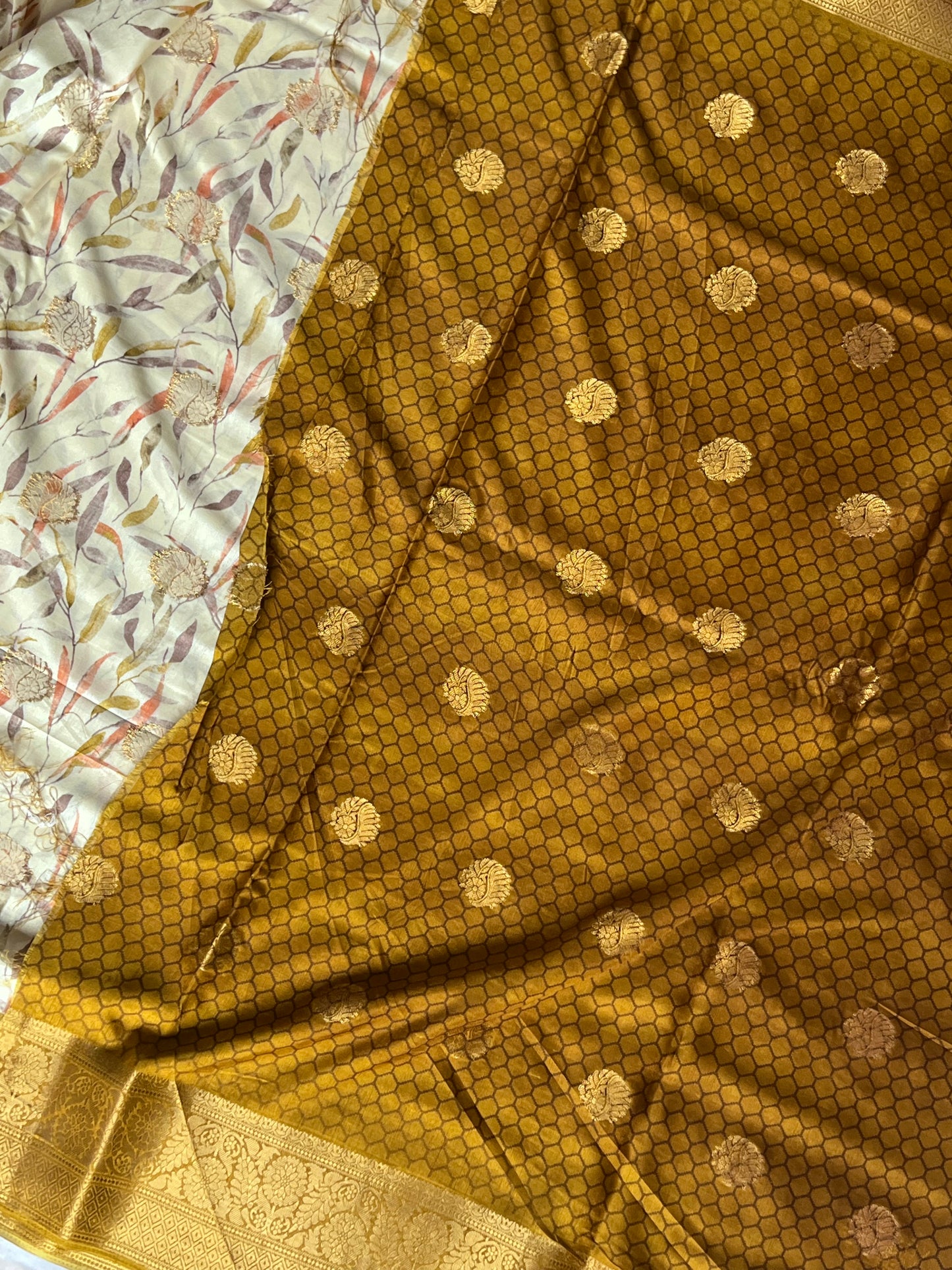 Cream semi soft silk saree