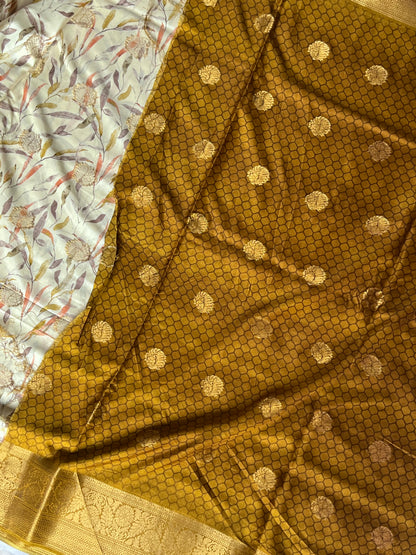 Cream semi soft silk saree