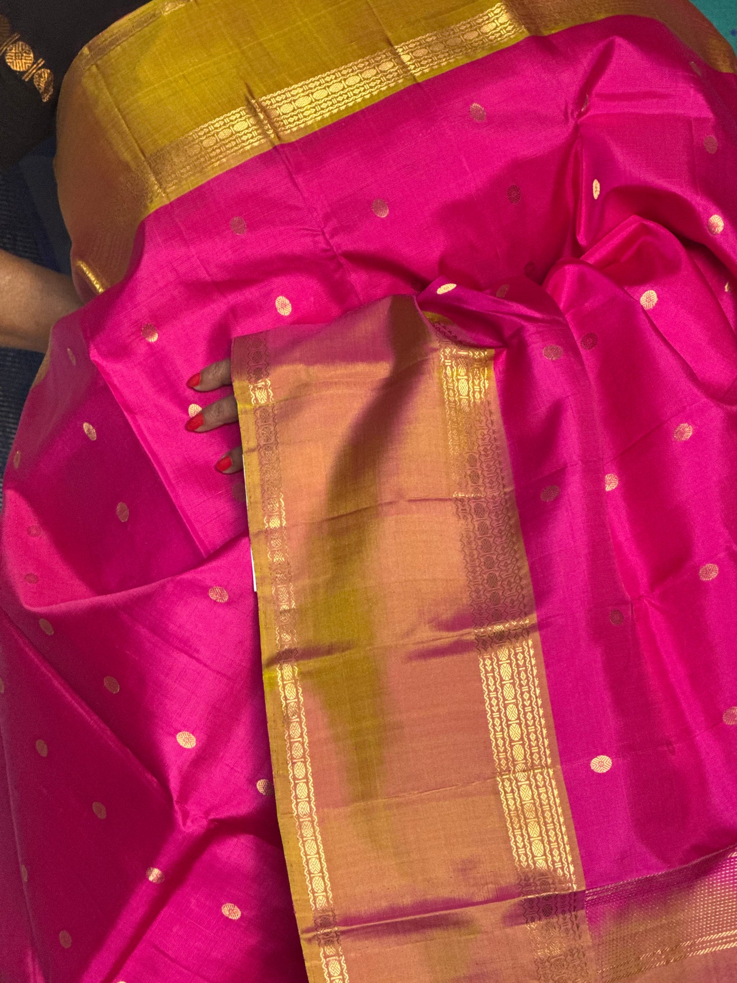 Pink Silk Saree With Beige Border