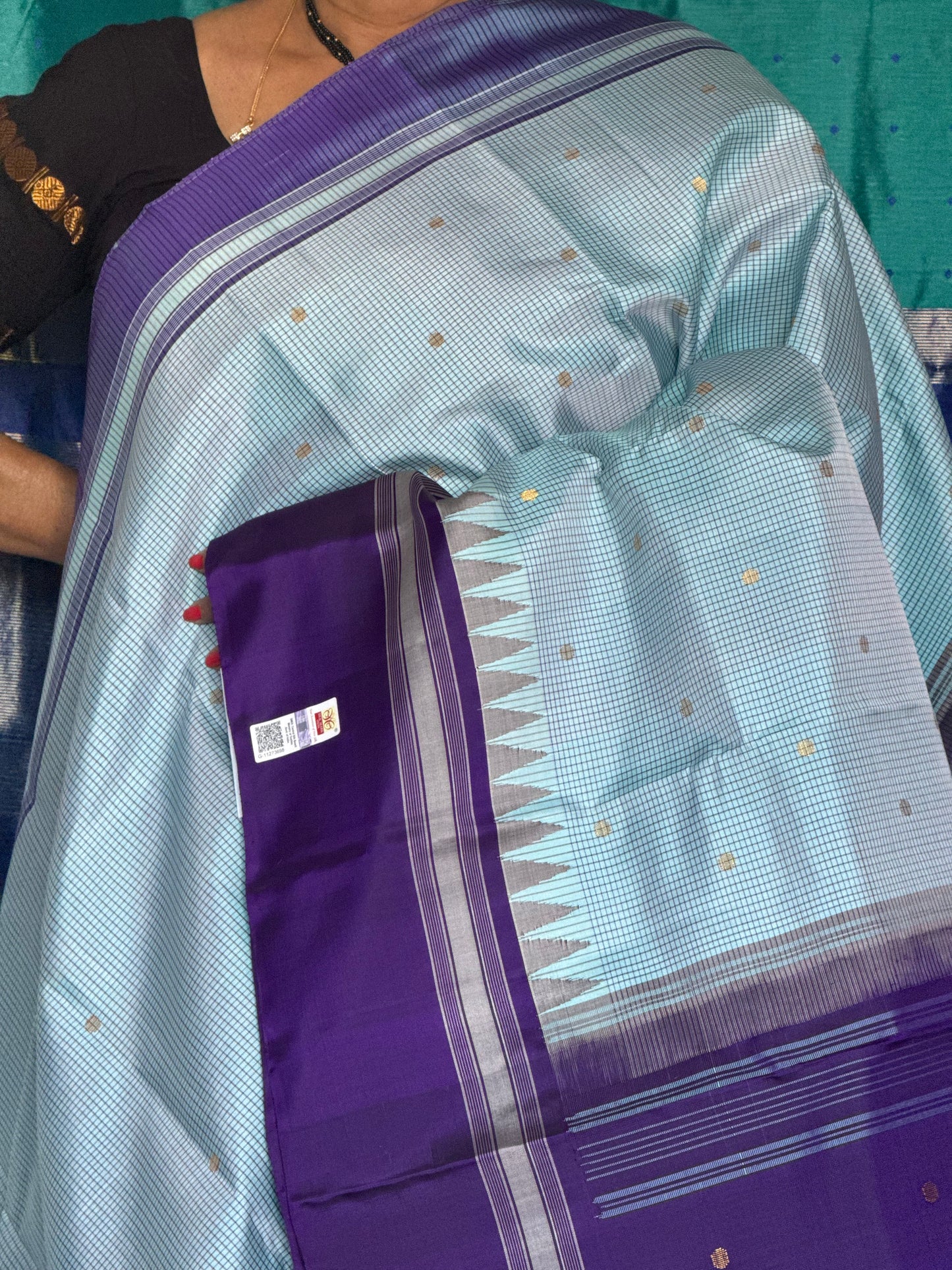 Pastel Blue Silk Saree With Checks
