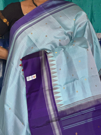 Pastel Blue Silk Saree With Checks
