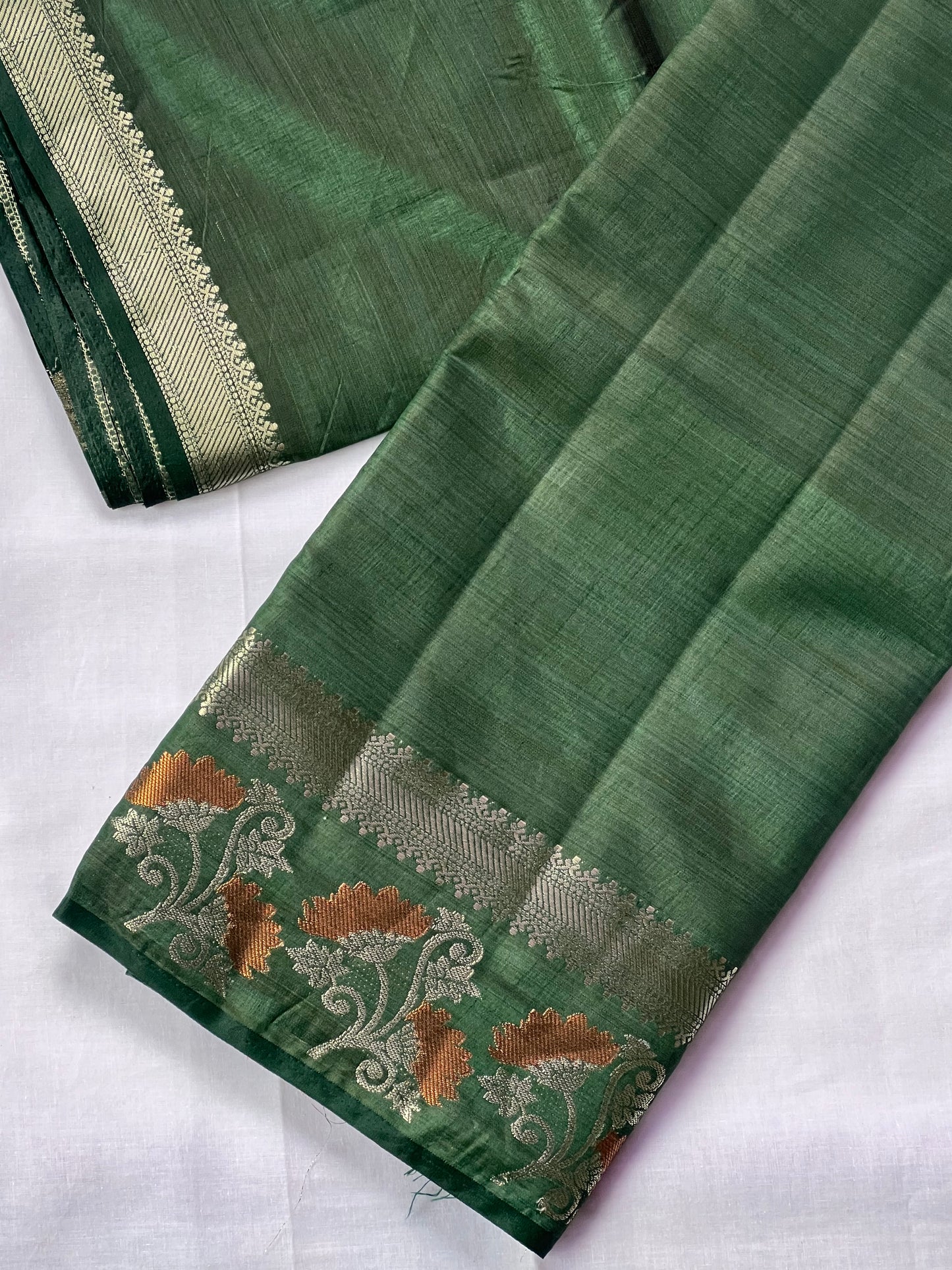 Dark green semi silk cotton saree