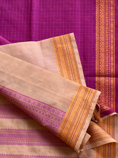 Checked magenta semi silk cotton