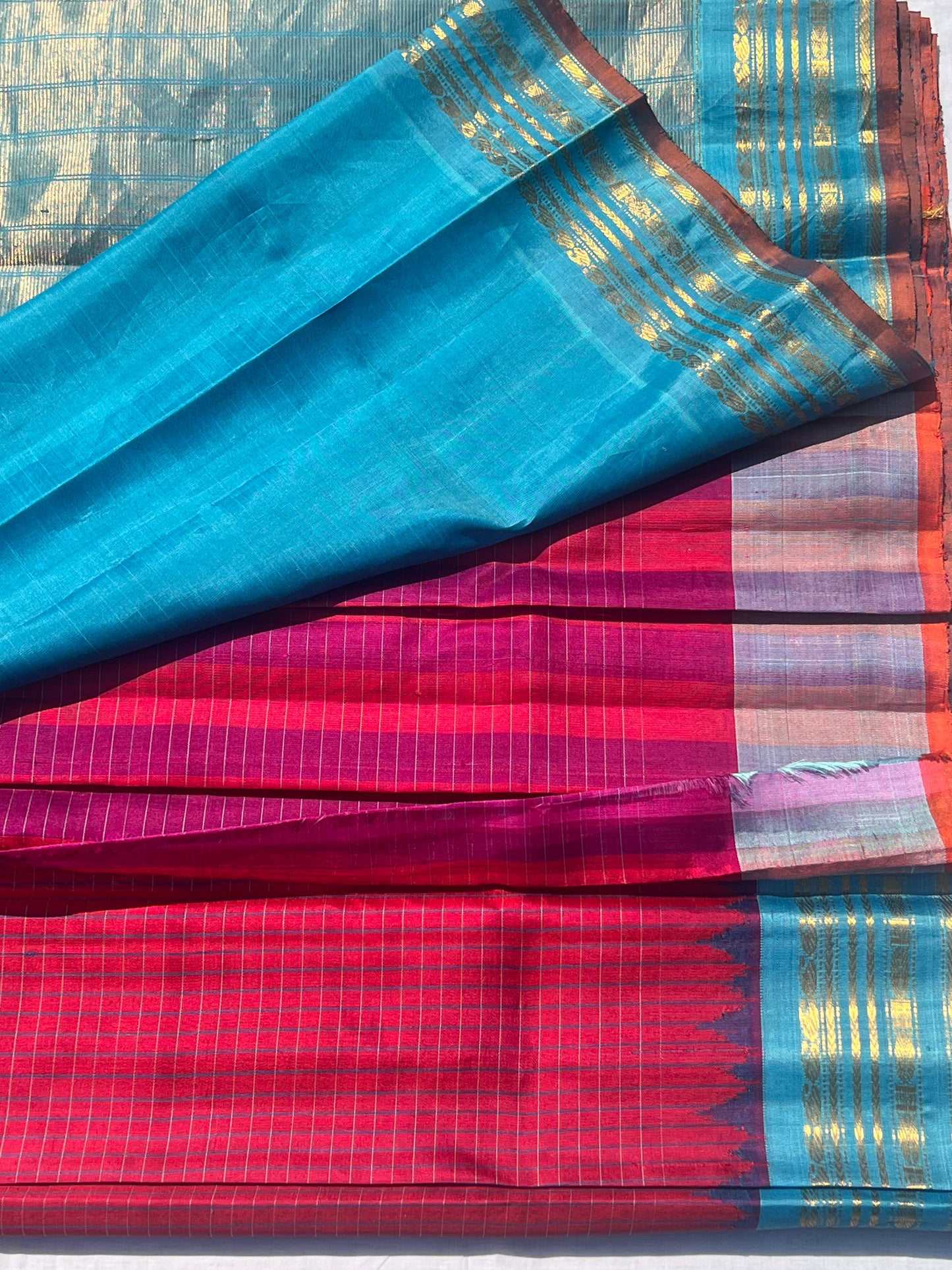 Pink and blue Gadwal silk saree