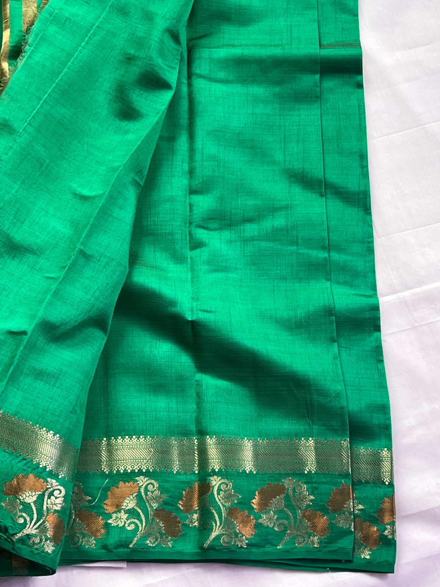 jade green semi silk cotton saree