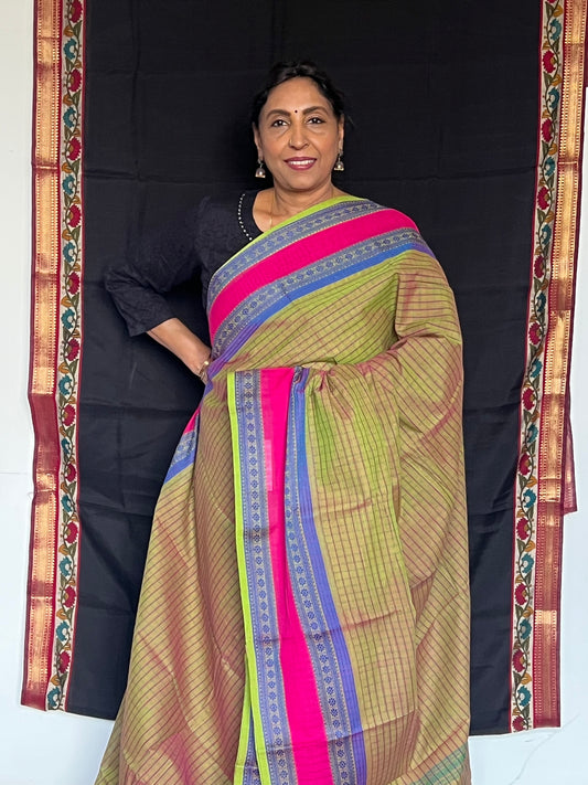 Green Checks Kanchi Cotton Saree