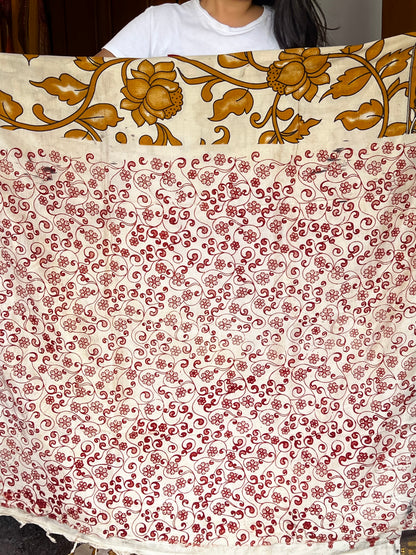 Beige mustard Kalamkari chinnur silk saree