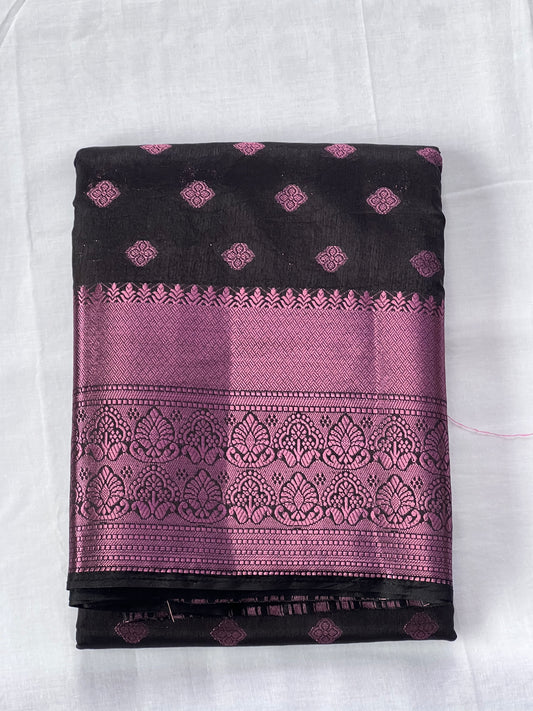 Black motif semi silk cotton saree
