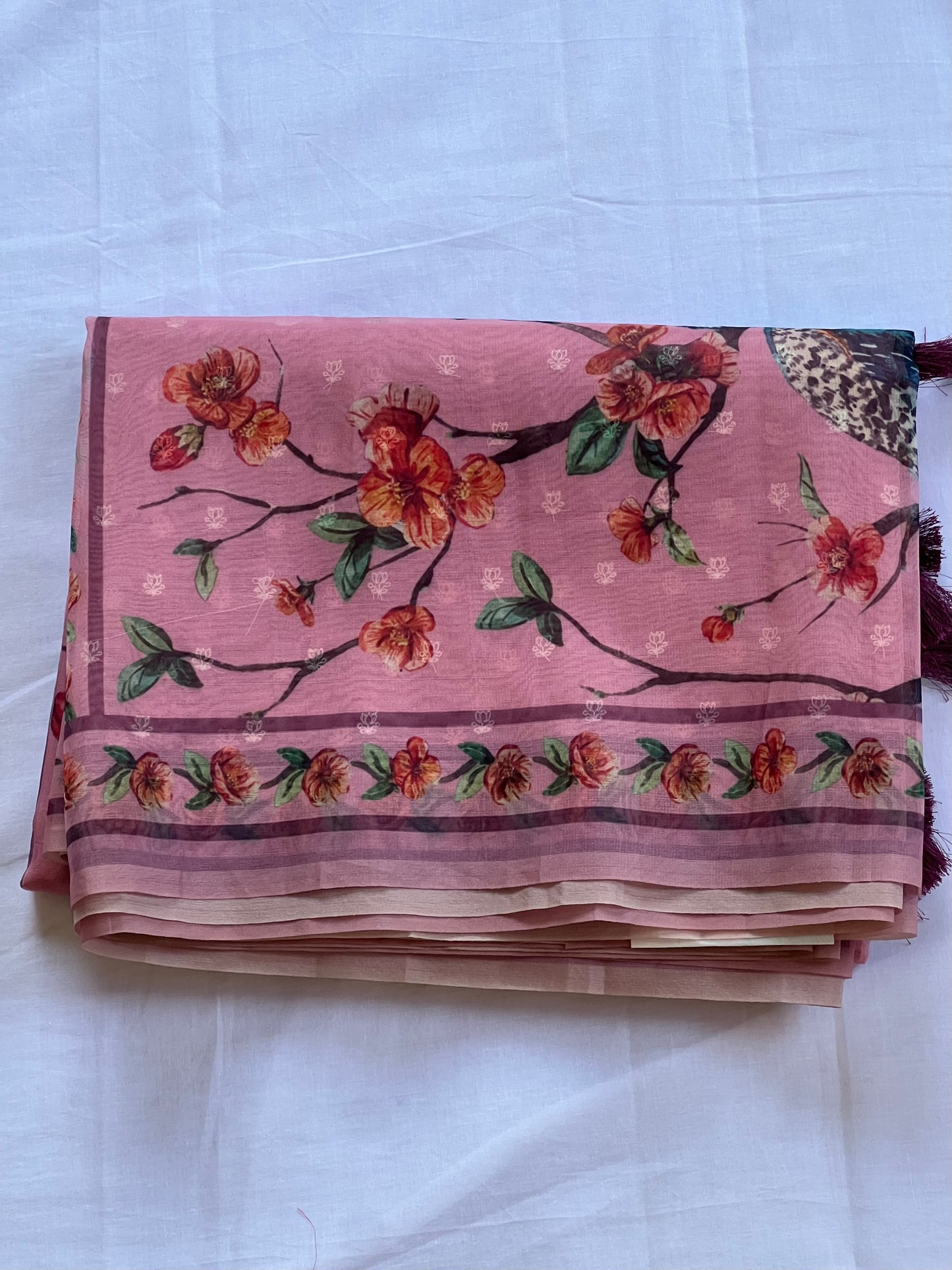 Pink organza silk saree